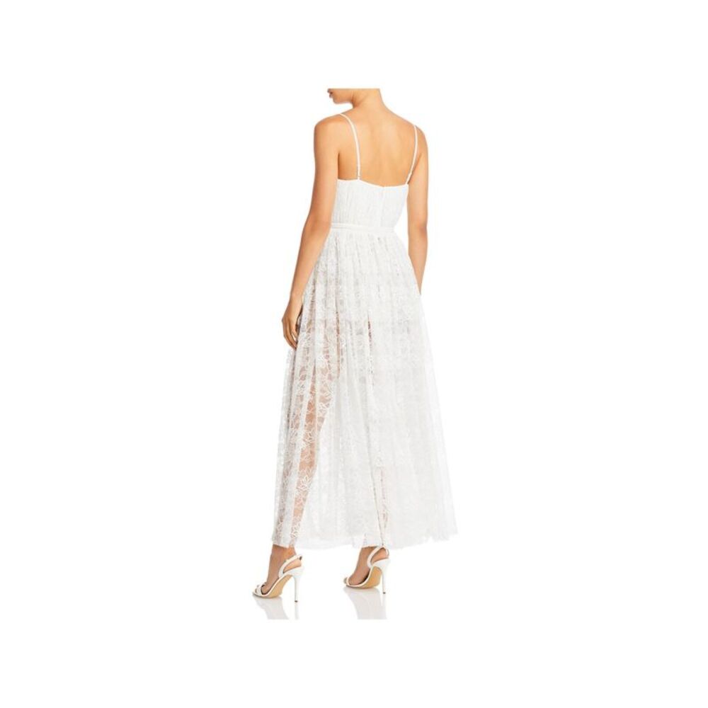 SAU LEE Womens White Spaghetti Strap Midi Evening Fit + Flare Dress 6 - Picture 2 of 2